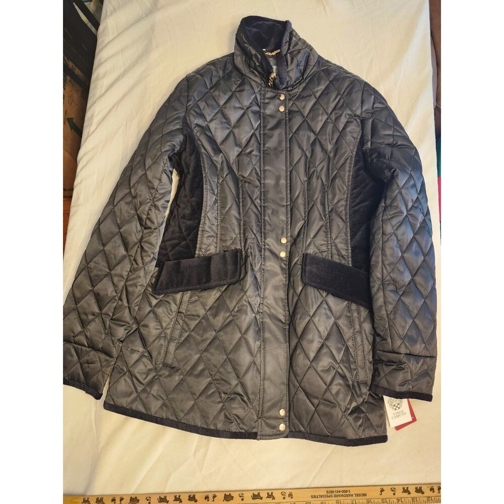 Vince Camuto Quilted Jacket Women's Medium Black Riding Full Zip Parka Coat